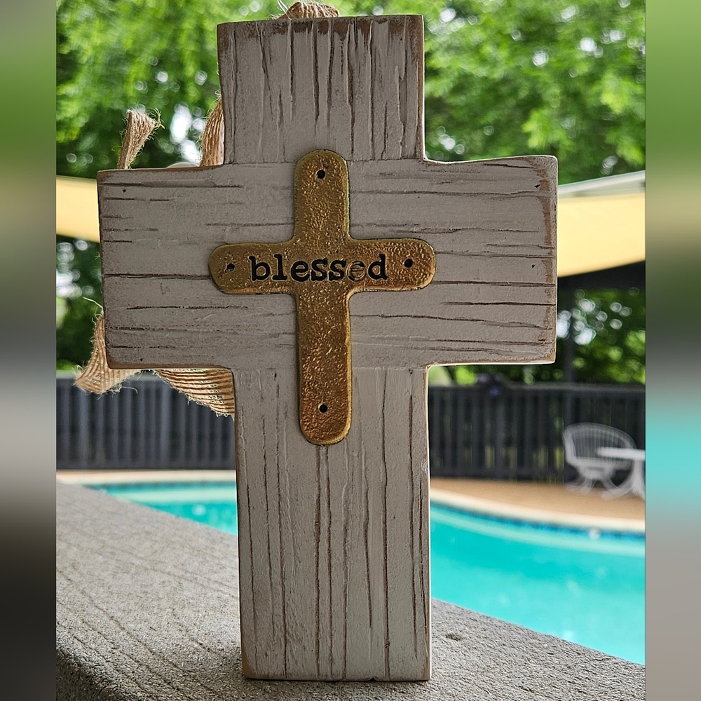 Christmas Ornament Blessed Wooden Cross Shabby Chic Country FARM HOUSE